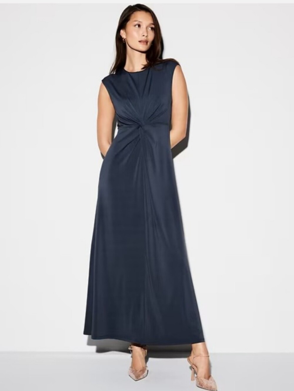 NWT The Occasion by Old Navy Twist-Front Sleeveless Dusk Navy Blue  Maxi Dress L